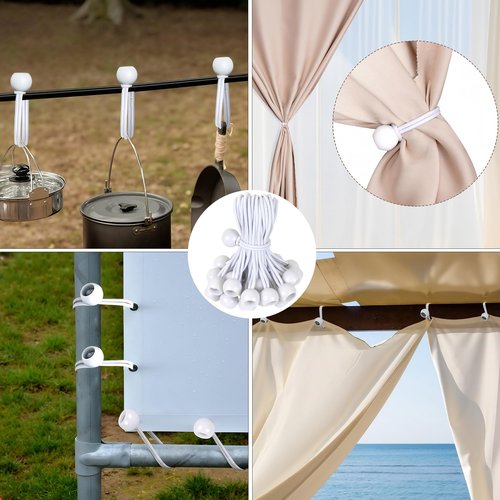 30pcs White Ball Bungee Cords – 6 Inch Heavy-Duty Stretch Tie Down for Canopy, Tarp, Camping, and Storage