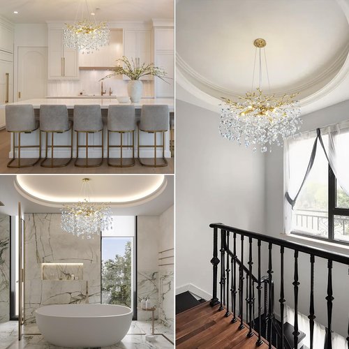 kvtinmty Modern Crystal Chandelier, 30" Chandeliers for Dining Room,Gold K9 Crystal Tree Branches Crystal Chandelier,10-Light Living Room Chandeliers, Fo Entryway,Foyer,Bedrooms