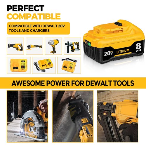 2Pack Upgraded 8.0Ah 20Volt Max Replacement for DEWALT 20V Max Battery and Charger Combo DCB200 with 12V/20V DCB112 Station Kit Compatible with Dewalt 20Volt X*R Battery