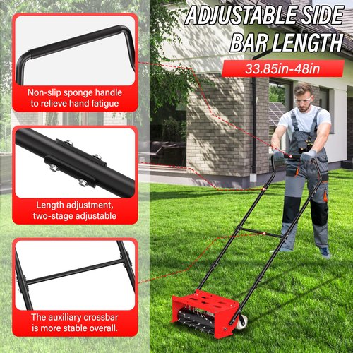 VASALAID Manual Rolling Lawn Aerator,Pre-Attached Spike Grass Rolling Aerators Tool with Wheels for Lawns,Garden,and Yard Grass