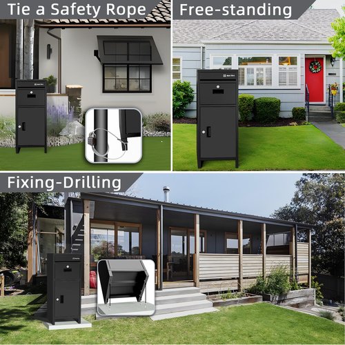 Package Delivery Box for Outside with Lock,37.8" H*15.8" L*15.8" W, Anti-Theft Design Parcel Drop Box is Rustproof and Rainproof, Outdoor Package box for Porch Ideal for Home/Office/Apartment (Black)