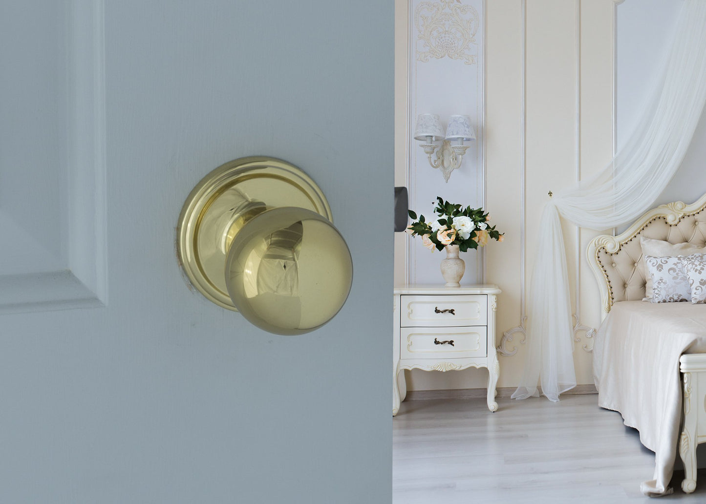 Copper Creek BK2020PB Ball Door Knob, Passage Function, 2 Pack, in Polished Brass