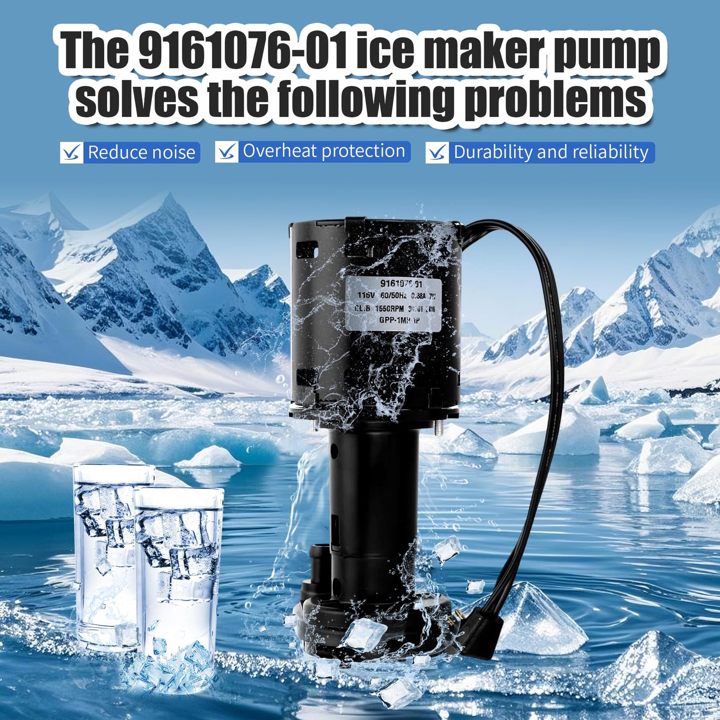 9161076-01 Ice Machine Pump Motor Compatible with Ice O Matic 120V C20, C30, C40, C50, C60 and More,Replace 803338 etc