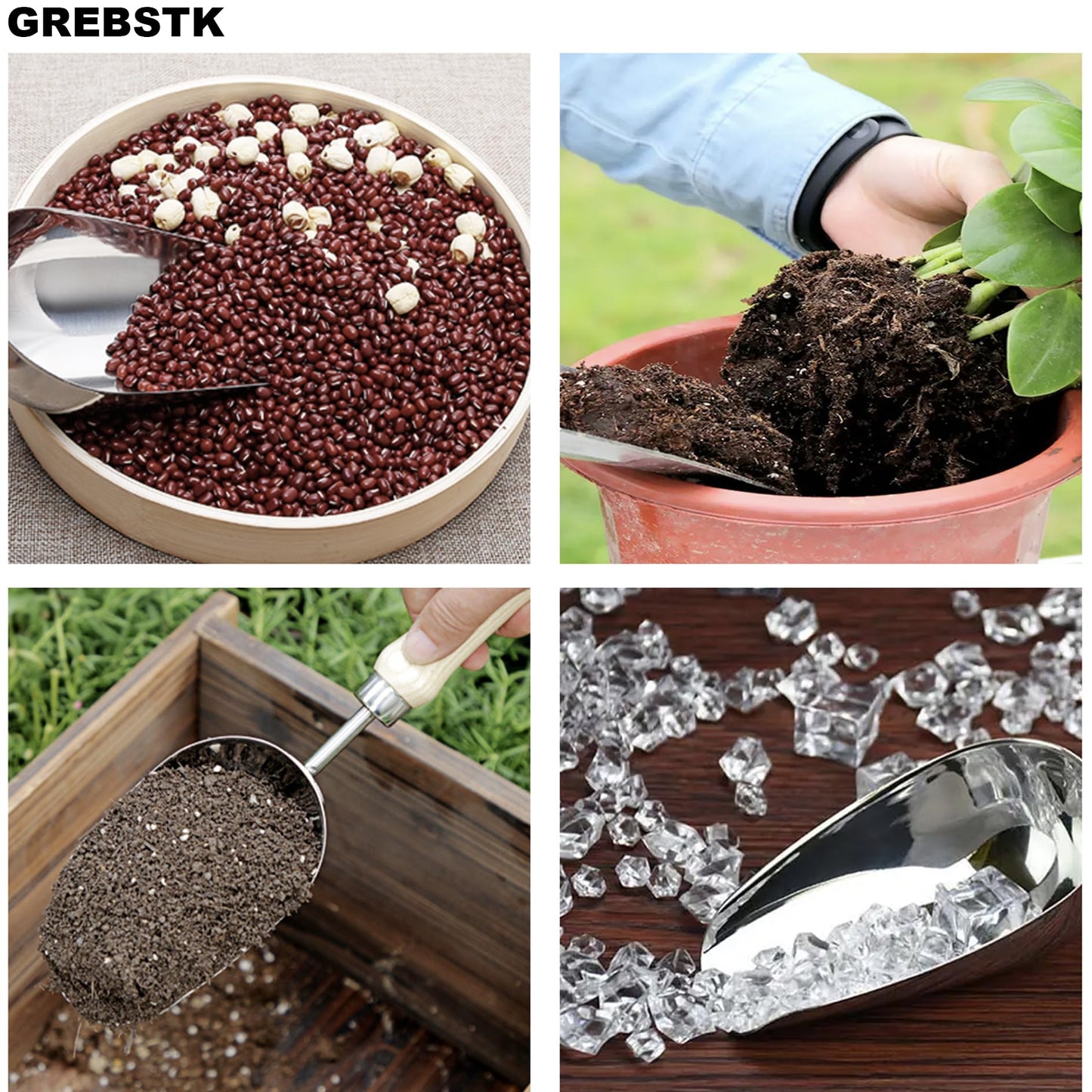 GREBSTK Garden Hand Large Capacity Fertilizer Scoop Soil Shovel Stainless Steel Gardening Trowel for Transplanting, Digging, Planting, Cultivation