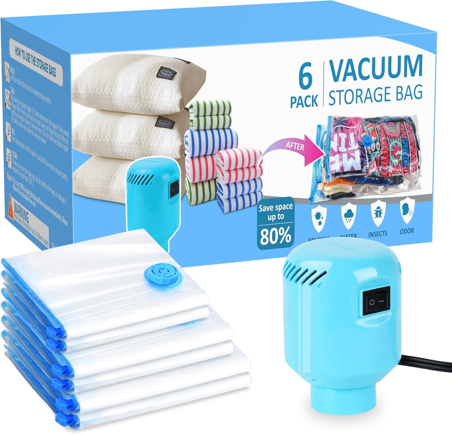 Vacuum Seal Bags for Clothing with Electric Pump, 15 Pack (3 Jumbo 3 Large 3 Medium 3 Small 3 Roll Up) Space Bags Vacuum Storage Bag for Travel, Luggage, Blankets, Bedding