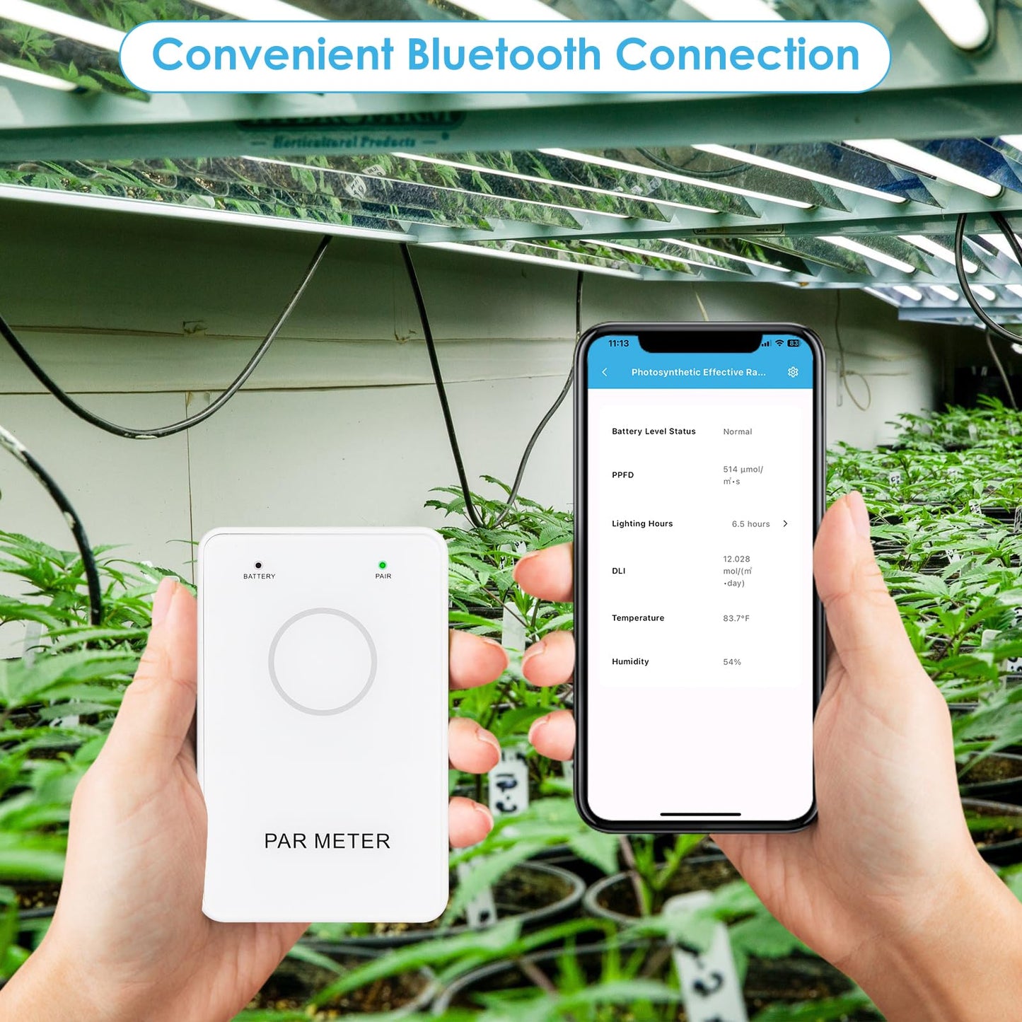 PAR Meter PPFD Recording, for LED Growth Light 400-700nm, DLI Calculator, Convenient Bluetooth Connection to Your Phone, for Grow Tents, Greenhouses, Agriculture