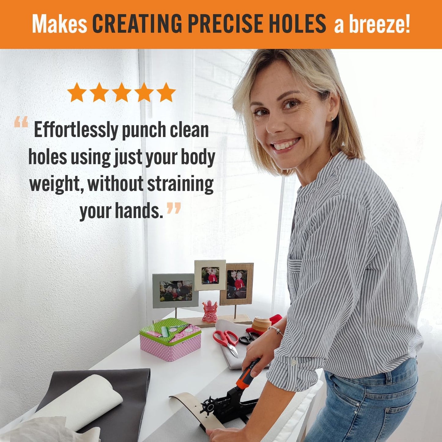 Pro-Master Desktop Leather Hole Puncher - Belt Hole Puncher for Leather with Tabletop Base - One Hand Use, Heavy Duty Carbon Steel, 6 Rotary Sizes 2-4.5mm for Watch Band, Shoes, Bag Strap & Crafts