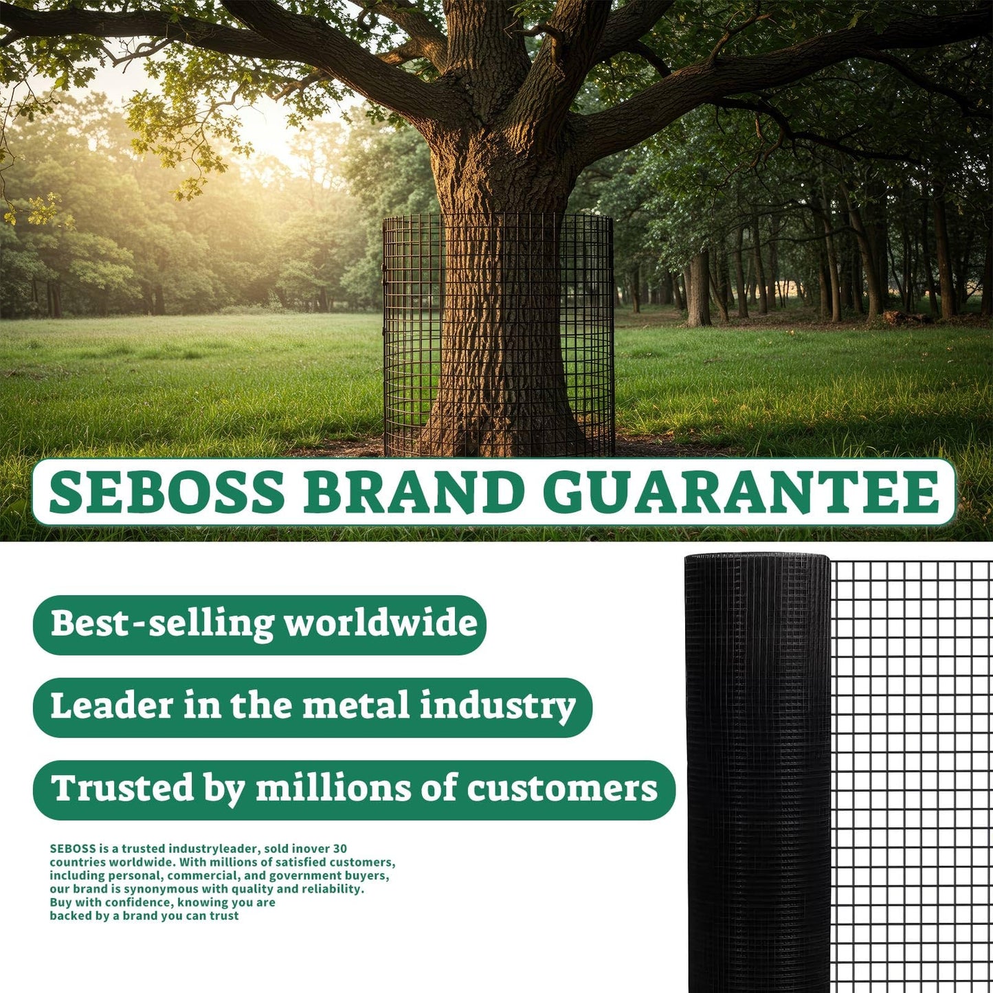 SEBOSS Black Hardware Cloth 1/2 inch 48 x 100 Ft 19-Gauge, Vinyl Coated Wire Mesh Roll, Chicken Wire Fencing, Garden Fencing, Welded Wire Fence Roll, Wire Mesh Fencing