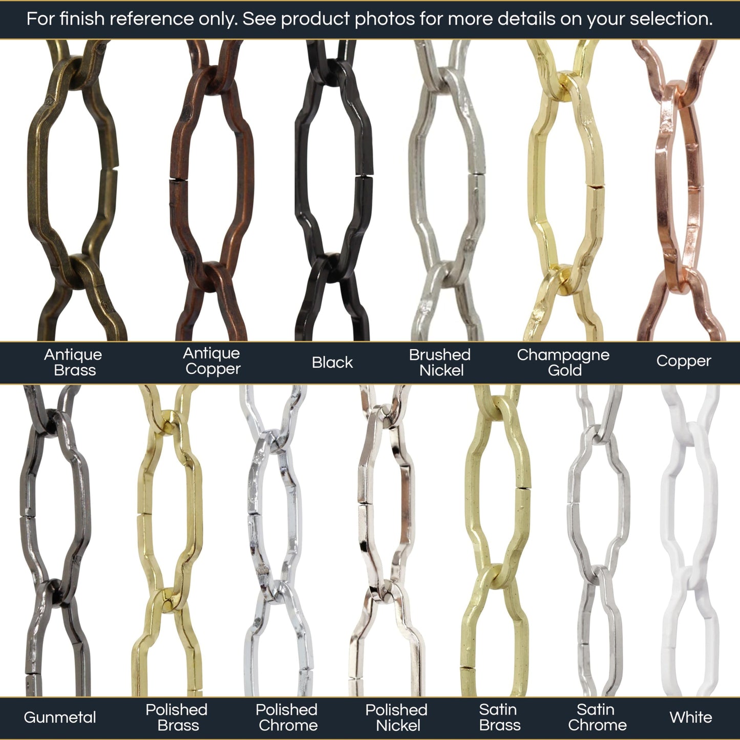 RCH Hardware CH-S50-16-BLK-3 | 14 Gauge Decorative Solid Steel Single Jack Fixture Chain | 3 Foot Increments | Black Finish