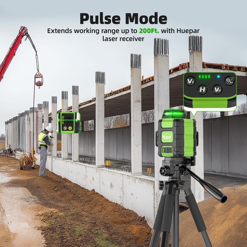 Huepar Laser Level 360 Self Leveling, Rechargeable Green Laser 3x360° Cross Line Lazer Leveler 3D Level Laser Tool for Construction and Picture Hanging, Strong Magnetic Bracket&Hard Carry Case -HM03CG