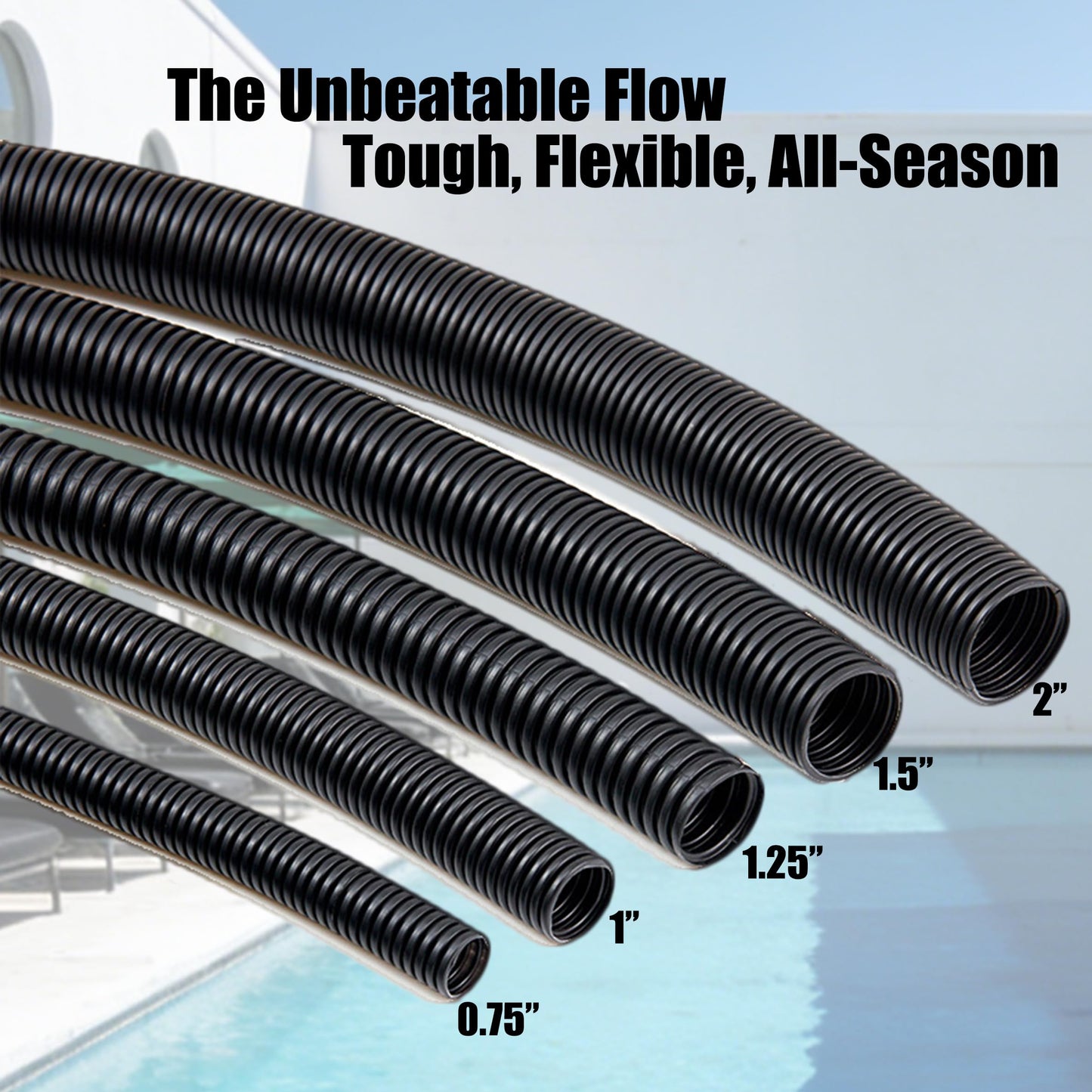 MPOBSP Corrugated Pond Tubing - Flexible, Kinkproof, Reinforced PVC Hose for Water Gardens, Pumps, Waterfalls & Aquaculture (10 Feet Black, 1.0 Inch)