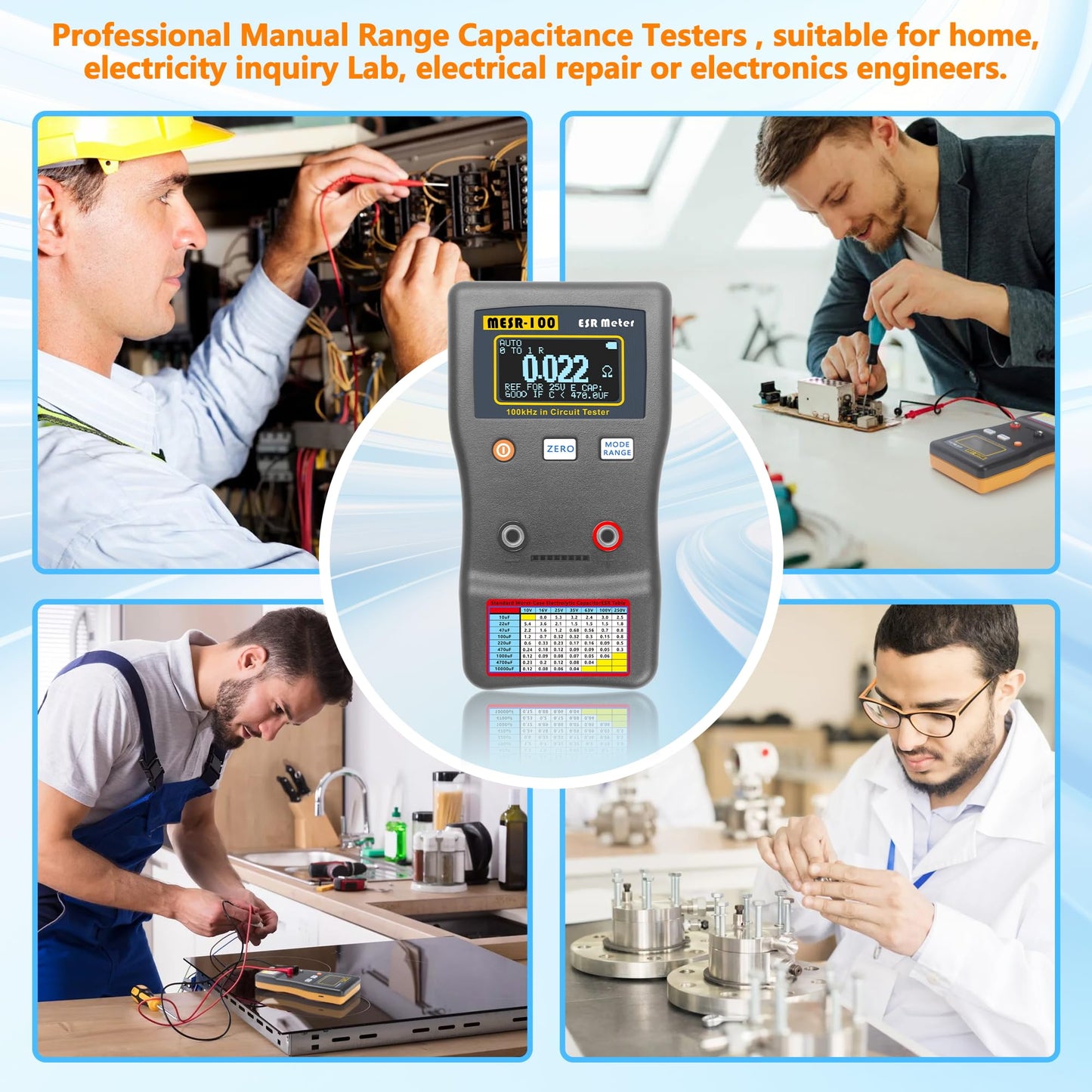 Wisamic MESR-100 V2 Automatic Range Switching, ESR Meter Capacitor Tester, Low Ohm Meter Up to 0.01 to 100R, Alligator Clip and SMD Test Clip Supporting Capacitance Meter Measurement in The Line