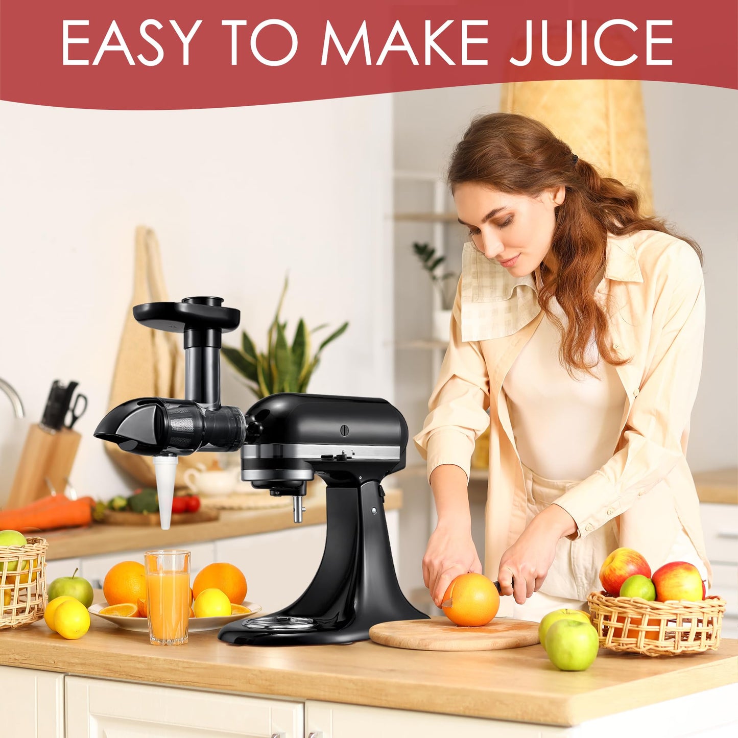Masticating Juicer Attachment for KitchenAid Stand Mixers, Slow Juicer Attachment for Kitchenaid, Cold Press Juicer Attachment for Kitchenaid, Black(Mixer Not Included)