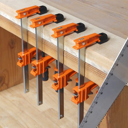 Jorgensen 6 inch Bar Clamp Set, 4 Pack Steel F Clamp Light Duty, 300 lbs Load Limited, for Woodworking, Metalworking, DIY