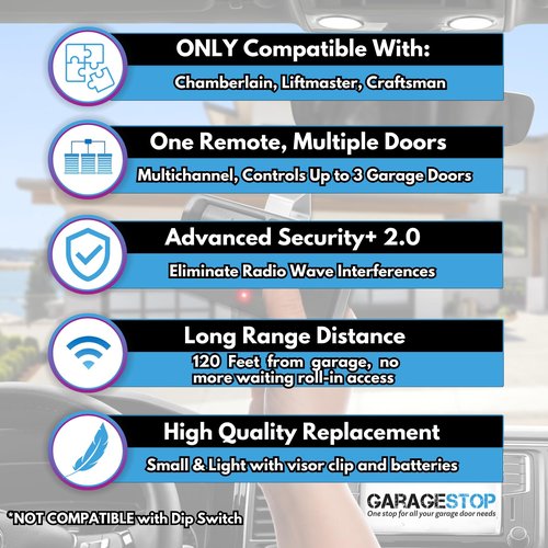 Garage Stop 2X for 893LM 893Max 891LM 371LM 373LM 971LM 973LM LiftMaster Craftsman Chamberlain Garage Door Remote, for 5 Learn Button, Garage Door Opener Remote