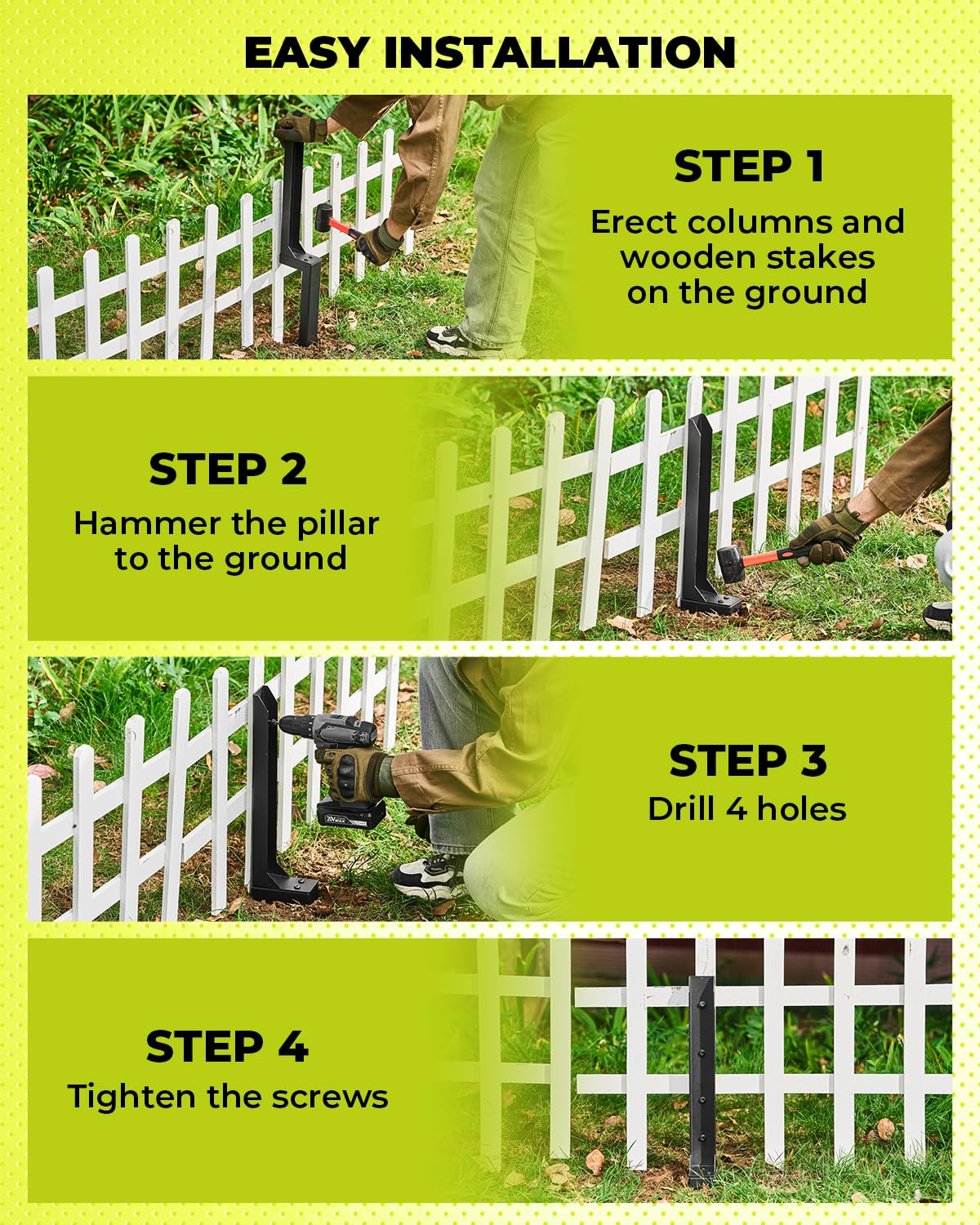 Saker Neo Fence Post Repair Kit – Heavy Duty Steel Fence Post Anchor for Leaning or Broken Posts, Fence Post stabilizer with Screws & Tool,32inch(2 pcs)