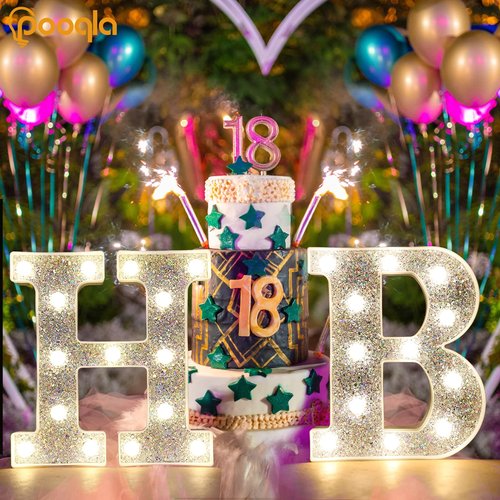 PooqlaLED Marquee Light Up Letters, Glitter Alphabet Letter Sign Battery Powered Night Light Girls Gifts Birthday Wedding Home Bar Christmas Party Decoration, Shiny Silver Letter A