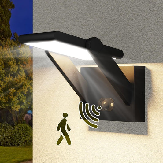 illumishin Solar Outdoor Motion Sensor Wall Light, LED Dimmable Modern Exterior Light Fixture, Rotatable with 3 Lighting Modes, Aluminum, IP65 Waterproof for Porch, Patio, Garden, Garage, Front