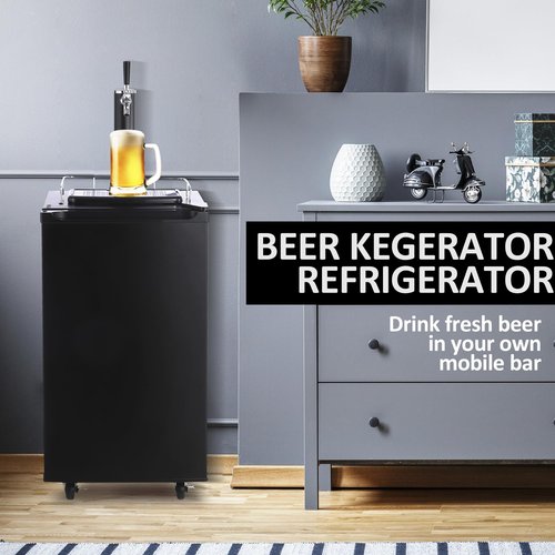 3.4 Cf Beer Kegerator, Single Tap Draft Beer Dispenser, Full Size Stainless Steel Keg Refrigerator With Drip Tray, CO2 Cylinder, 32°F- 50°F Temperature Control, 97L