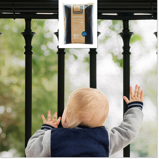 Roving Cove Stair Banister Guard 5ft x 3ft, Railing Safety Net for Baby Proofing, Child Safety Stairway Cover, Balcony Mesh Netting, Ebony Black