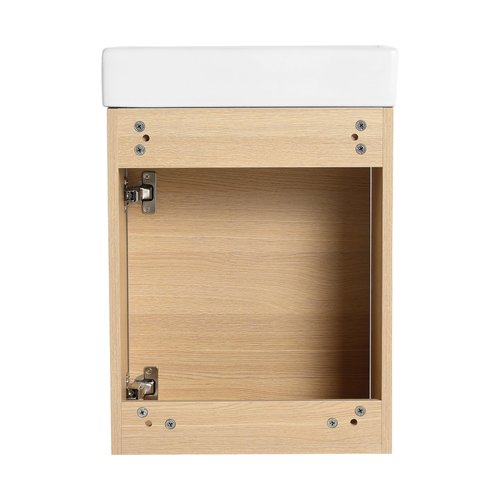16" Floating Bathroom Vanity with Sink, 16 inch Modern Brown Wall Mounted Bathroom Cabinet Combo for Small Space, Narrow Bath Wall-Hung Vanity Set with 1 Ceramic Basin and 1 Door(16cx)