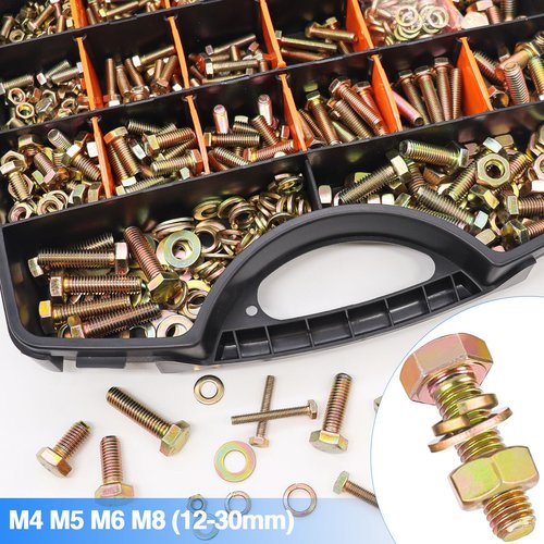 Taiss 966pcs Grade 8.8 Metric Bolt Assortment,Metric Bolts and Nuts Assortment,Bolt Kit M4 M5 M6 M8(12-30mm) Heavy Duty Hex Bolts and Nuts Kit Flat/Lock Washer Yellow Zinc Plated,with Handheld Box