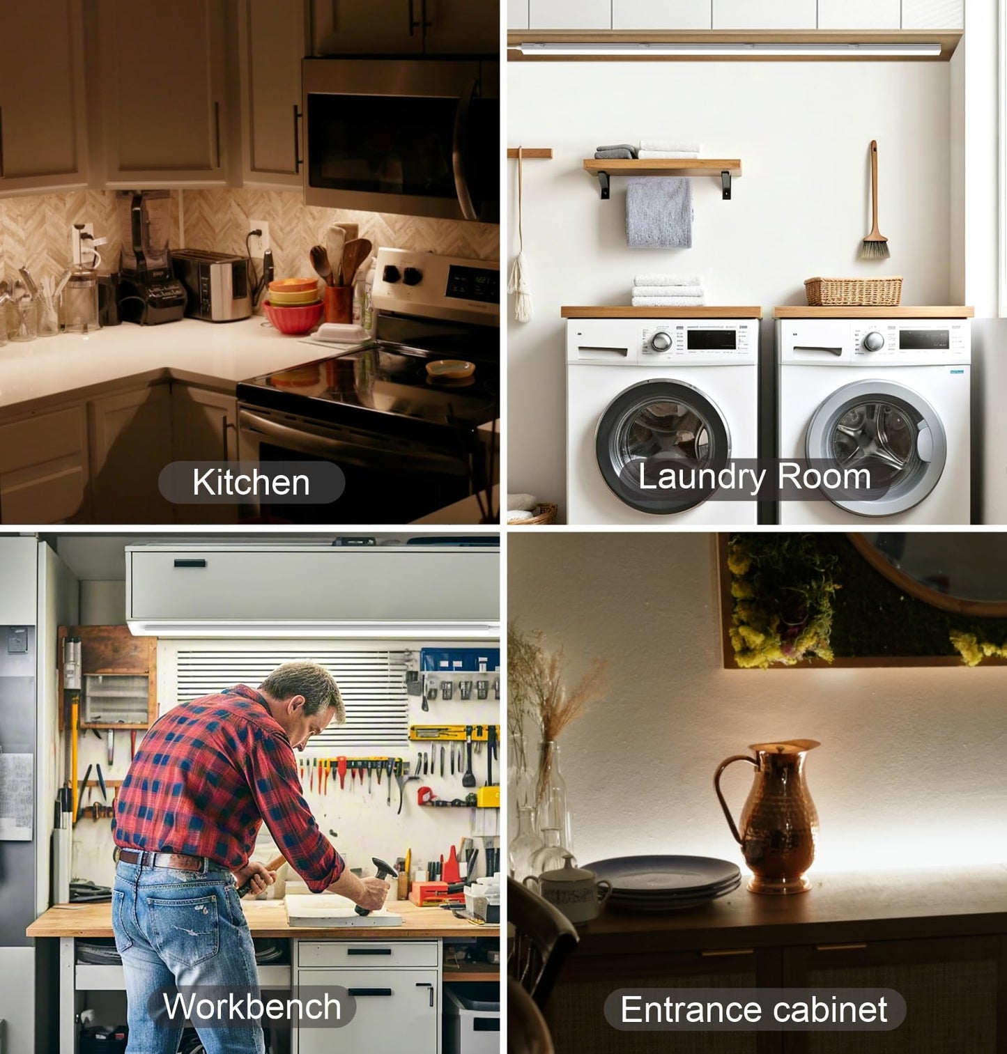 Leetdud Under Cabinet Lighting Plug in, 16 Inch 1 Pc, Linkable AC120V 3CCT 3000K/4000K/5000K Ultra Slim, LED Under Cabinet Lights for Counter Light, Kitchen, Shelf, Sink, Workshop, Desk, White