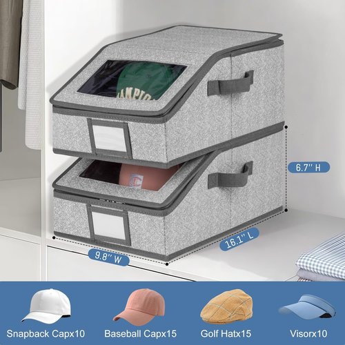 Wetheny Hat Storage for Baseball Caps - Holds up to 12 Caps Hat Organizer for Closet, Stackable Baseball Hat Storage Organizer with Cardboard, Grey (1 Pack)