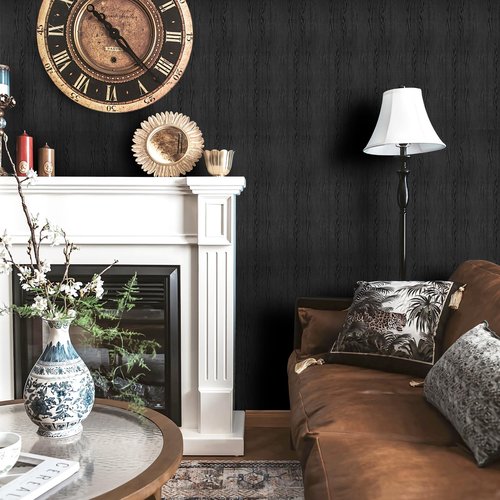 Black Wood Contact Paper Peel and Stick Wallpaper 15.7"x 118.1" Vinyl Wood Grain Wall Paper Thicken Textured Self Adhesive Removable for Furniture Wall CounterTop Peel and Stick Waterproof