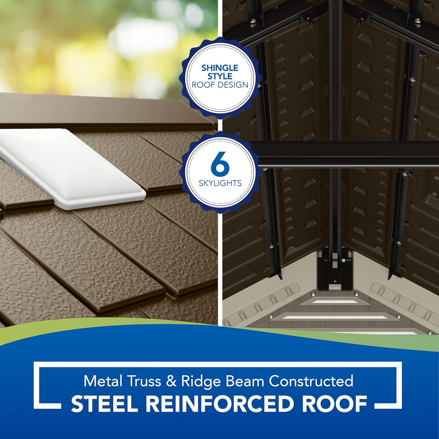 Suncast 8’x10’ Tremont Resin Shed, Vanilla & Slate – Backyard Storage Unit with Skylights, Corner Shelves, Reinforced Floor & Double Doors – Store Lawn Mower, Garden Equipment & Outdoor Tools