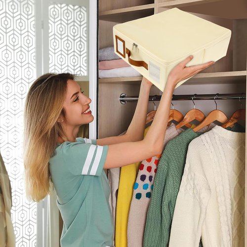 LGHWKETH 4Pcs Nonwoven Bed Sheet Storage Built in PP Board Easy to Categorize Bedding Sheet Organizer with Zipper Foldable for Home