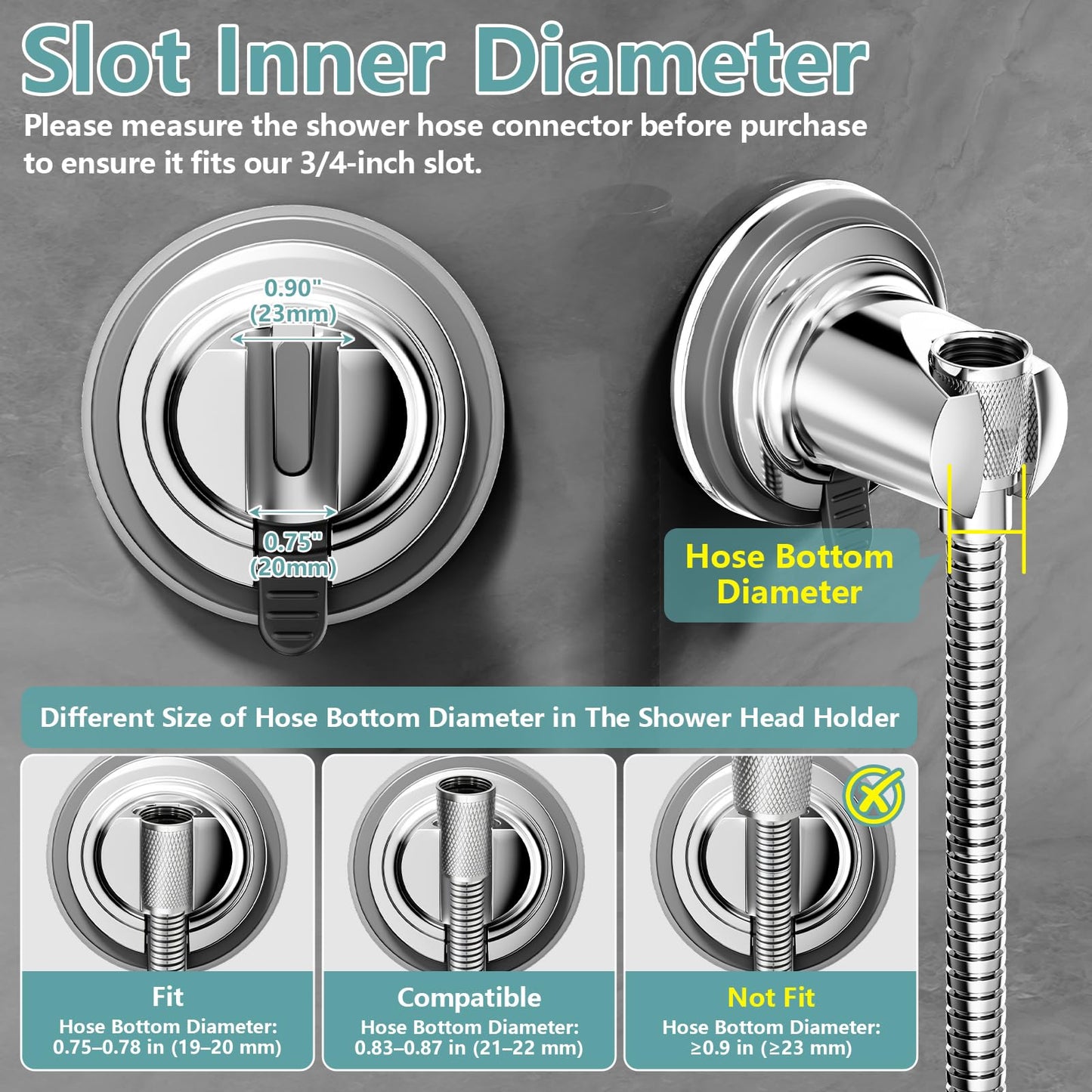 EAARSUO Handheld Shower Head Holder Suction, Removable No Drill Shower Wand Bracket Wall Mount, Vacuum Suction Cup Showerhead Holder Adhesive (1, Chrome)