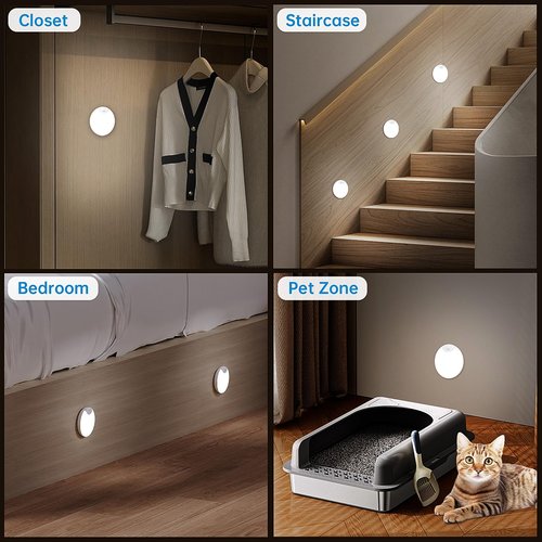 PZSUNLY Motion Sensor Night Light,LED Rechargeable Indoor Night Lights,Magnetic Cabinet Light Closet Light for Kitchen Baby Bedroom Bathroom Stairs 6 Pack (White Light)