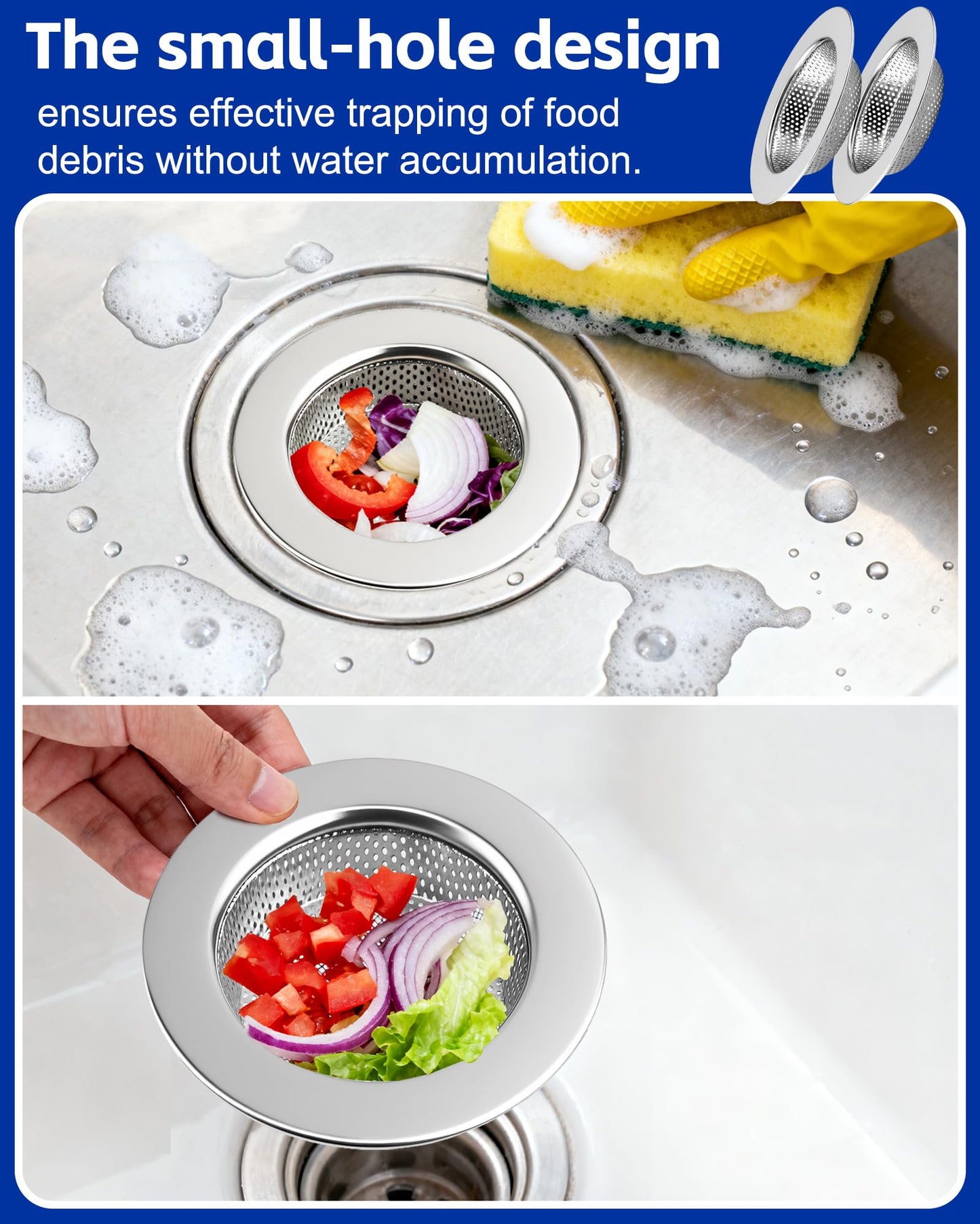 HMTIY 4-Pack Kitchen Sink Drain Strainer, Sturdy Stainless Steel, for Most Kitchen Sink, Effectively Catches Food Particles to Keep Drain Cleanliness, Ease of Cleaning, Outer Diameter 4.5 Inch