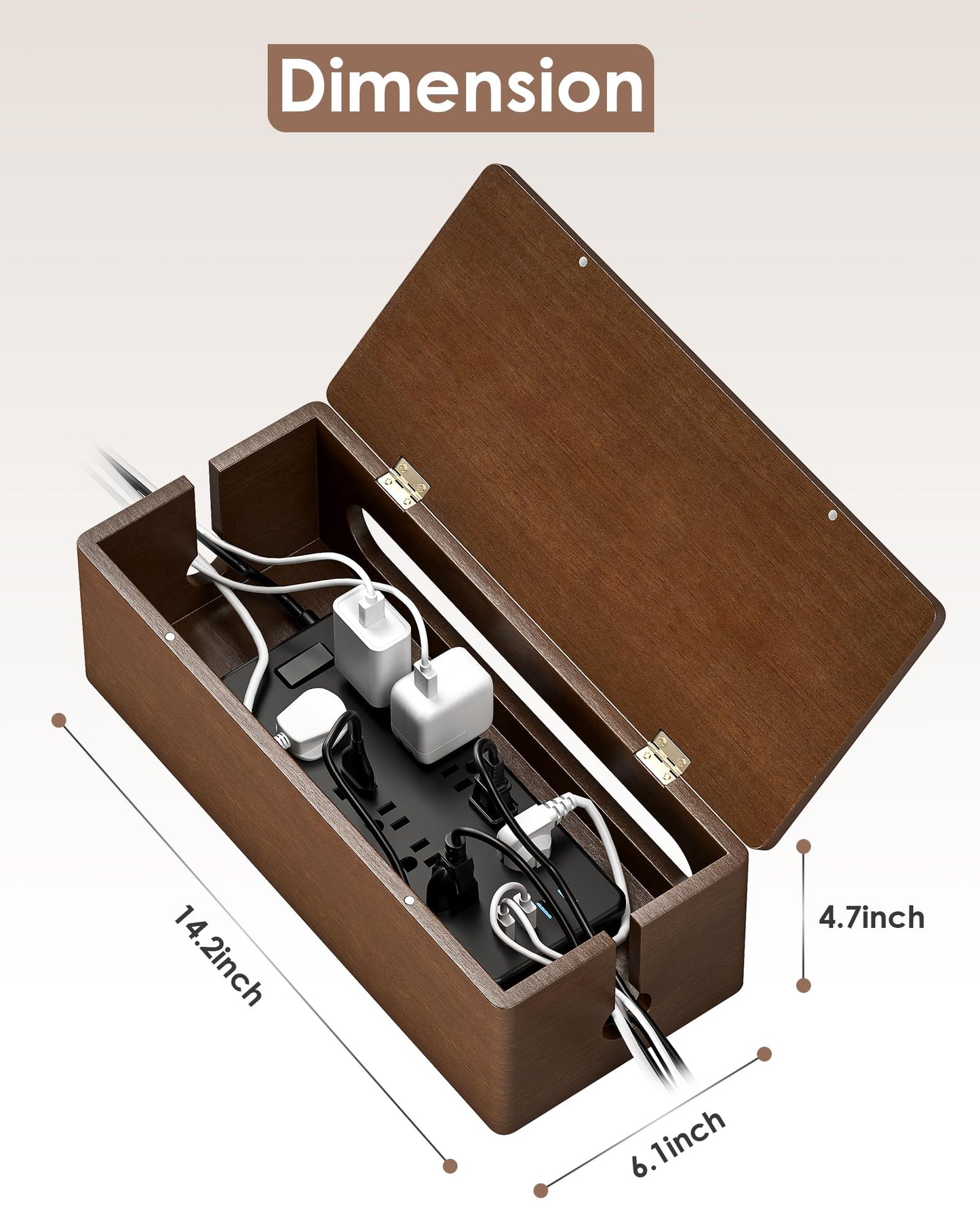 YECAYE Wooden Cable Management Box, Power Strip Cord Organizer Box, Cord Hider for Office, Living Room, Bedroom,Magnetic Lid Design, Cable Organizer for Desk, Wire Management