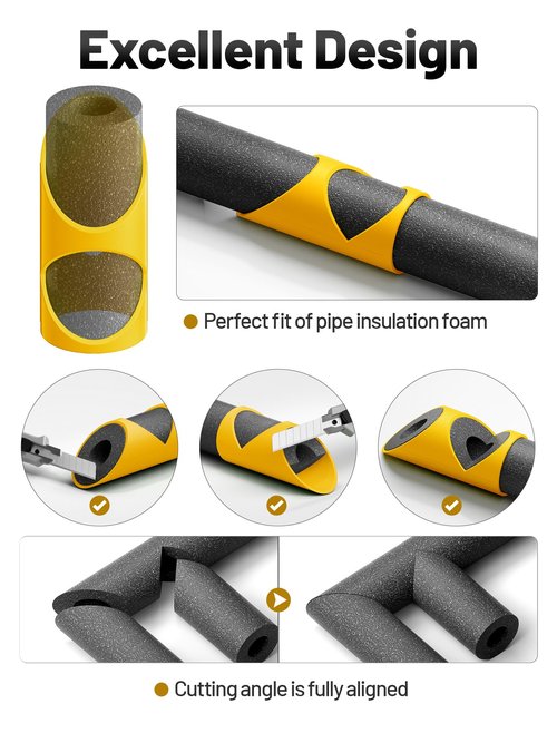 6PCS Foam Pipe Cutter, 6 Sizes Pipe Insulation Foam Water Tube Cutter Tool, Insulation Cutting Fixture for Pipe Insulation in Homes, Industries&Commercial Places 15MM-22MM-28MM-40MM-46MM-53MM (Yellow)