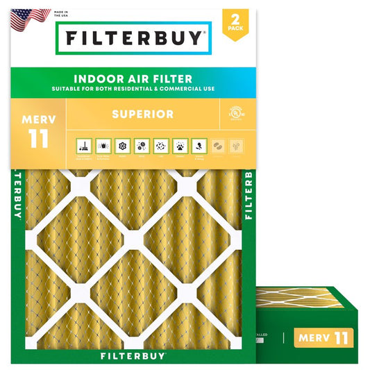 Filterbuy 14x20x4 Air Filter MERV 11 Superior Pet & Allergy Defense (2-Pack), Electrostatic Pleated HVAC AC Furnace Filters Replacement, Made in USA (Actual Size: 13.50 x 19.50 x 3.63)