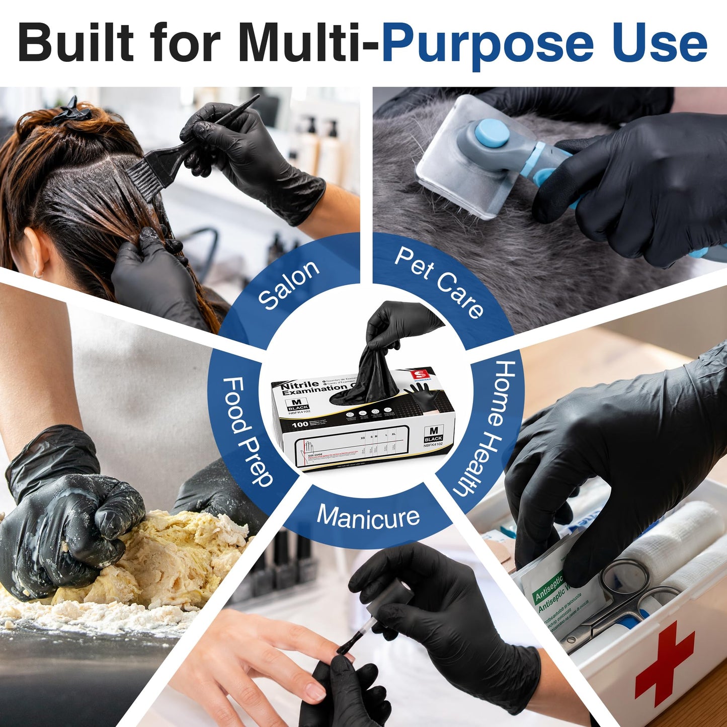 Schneider Black Nitrile Exam Gloves, Box of 100, Latex Free & Powder Free Disposable Gloves, for Medical, Food Prep & Cleaning, Small