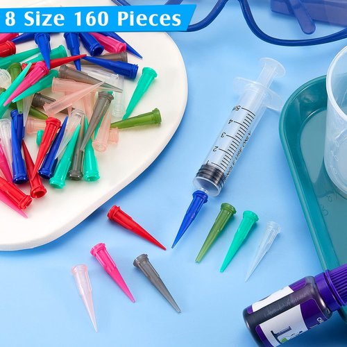 160 Pieces 8 Size Plastic Tapered Pinhead Blunt Syringe Tips Adhesive Dispensing Plastic Glue Tips for Oil or Glue Applicator