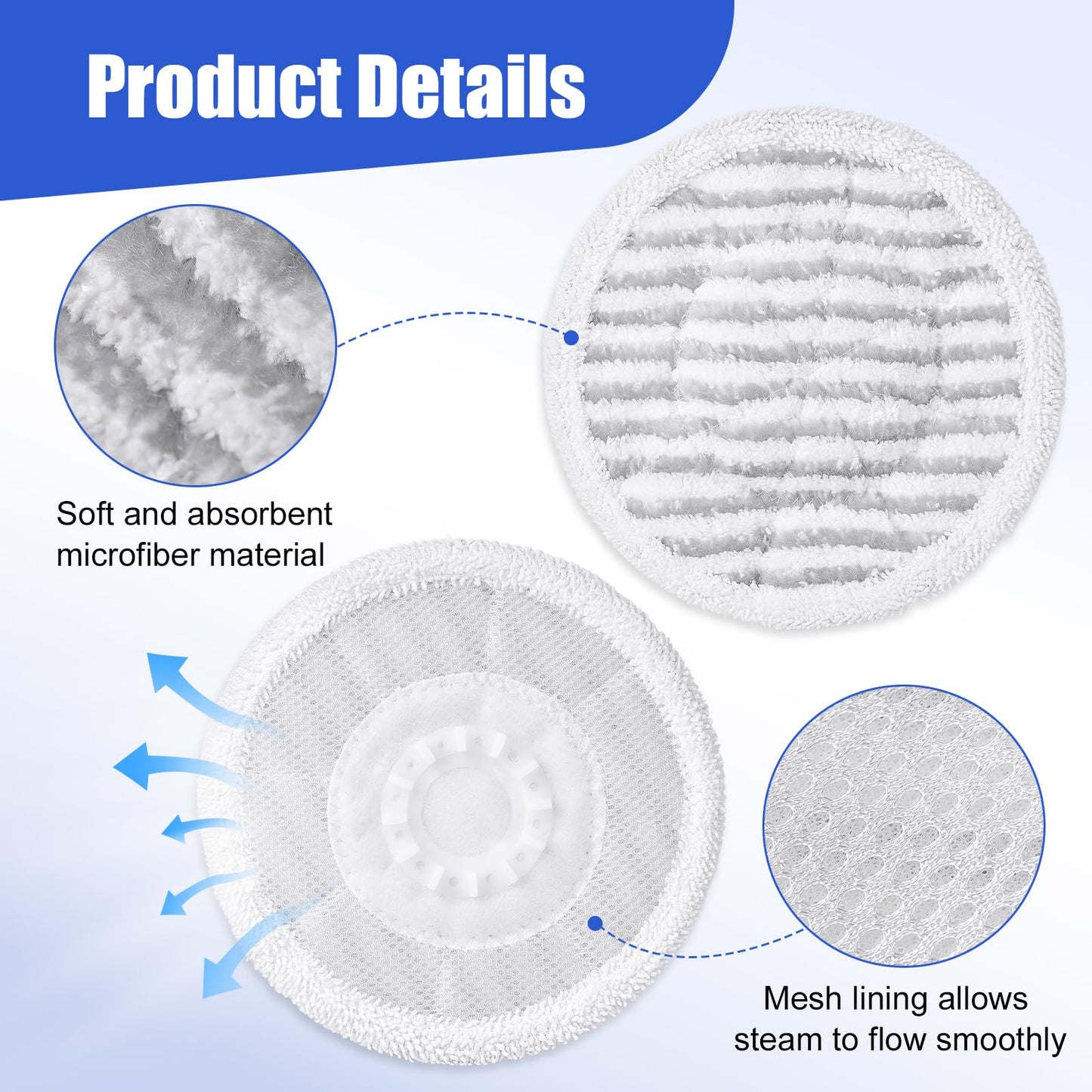 Jikefa 8 Pack Steam Mop Pads Compatible with Shark S8201 S8001 S7001 S7201 S7005 S7000 Series, S7000AMZ S7001TGT– Microfiber Replacement Scrub Pad, All-in-One Reusable Cleaning Refills for Hard Floor