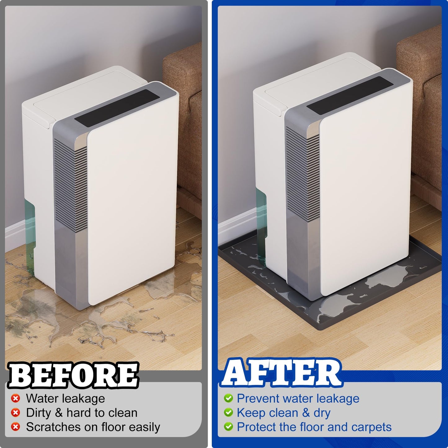 Wintcomfort Dehumidifier Mat for Home Dehumidifiers, Large Dehumidifier Drain Pan Prevent Leaks, Waterproof Silicone De humidifier Drain Tray Protect From Appliance Leaks Water Spills, Black, 19"x19"