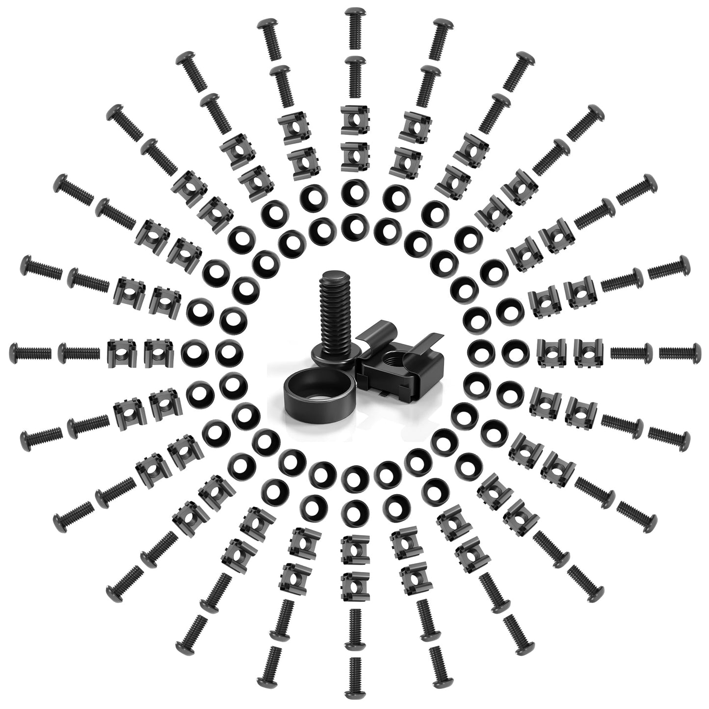 50 PACK M6 x 16mm Rack Mount Cage Nuts, Screws and Washers for Rack Mount Server Cabinet, Rack Mount Server Shelves, Routers, Rack Mount Screws and Square Insert Nuts, Self-Locking Cable Ties for Free