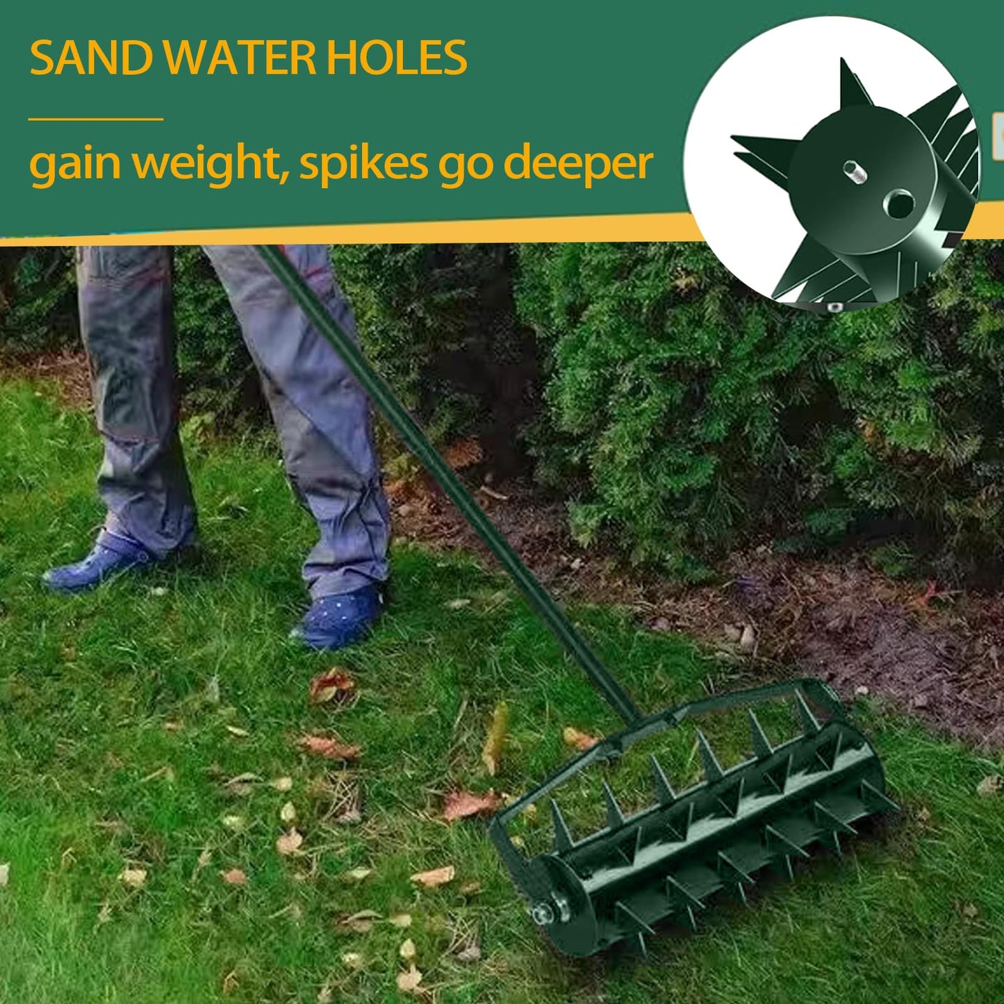 Maigandamai Gardening Lawn Aerator Tool, Rolling Lawn Aerator with 49 Inches Handle, Upgraded Heavy Duty Aerator Lawn Soil Penetrator Spikes
