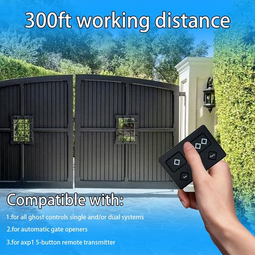 AXP1 Gate Opener Remote,Replacement for Ghost 5-Button Gate Remote Gate Opener Remote,Compatible with Ghost Controls Automatic Gate Openers,Opener keypads,Gate Opener Remote,300 ft,1 Pack