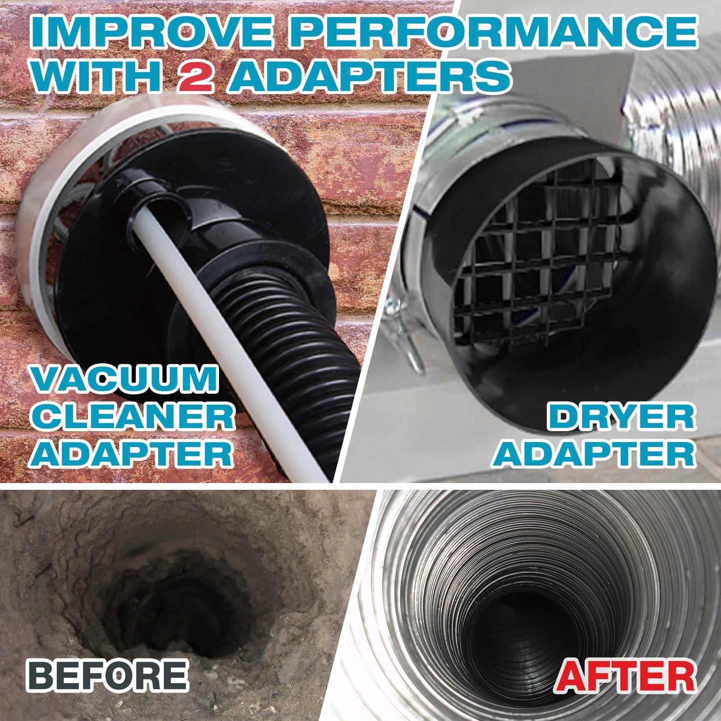 Sealegend 37-Piece 33-Feet Dryer Vent Cleaner Kit, Dryer Cleaning Tools, Omnidirectional Dryer Lint Vacuum Attachment, Dryer Vent Brush, Universal Vacuum & Dryer Adapters (Blue)