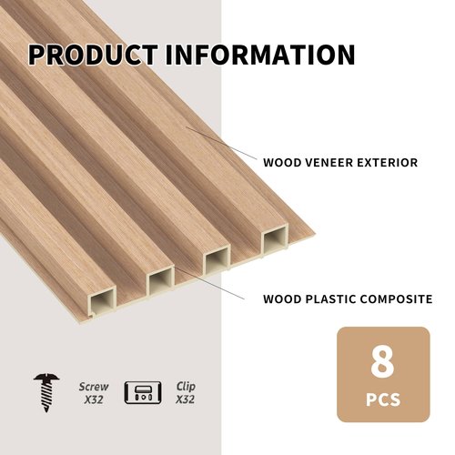 WPC Wood Slat Wall Panels, 8 Pack 95” x 6” Accent Slat Wood Slats for Wall and Ceilings, Acoustic Panels for Interior Wall Modern Décor, Oak