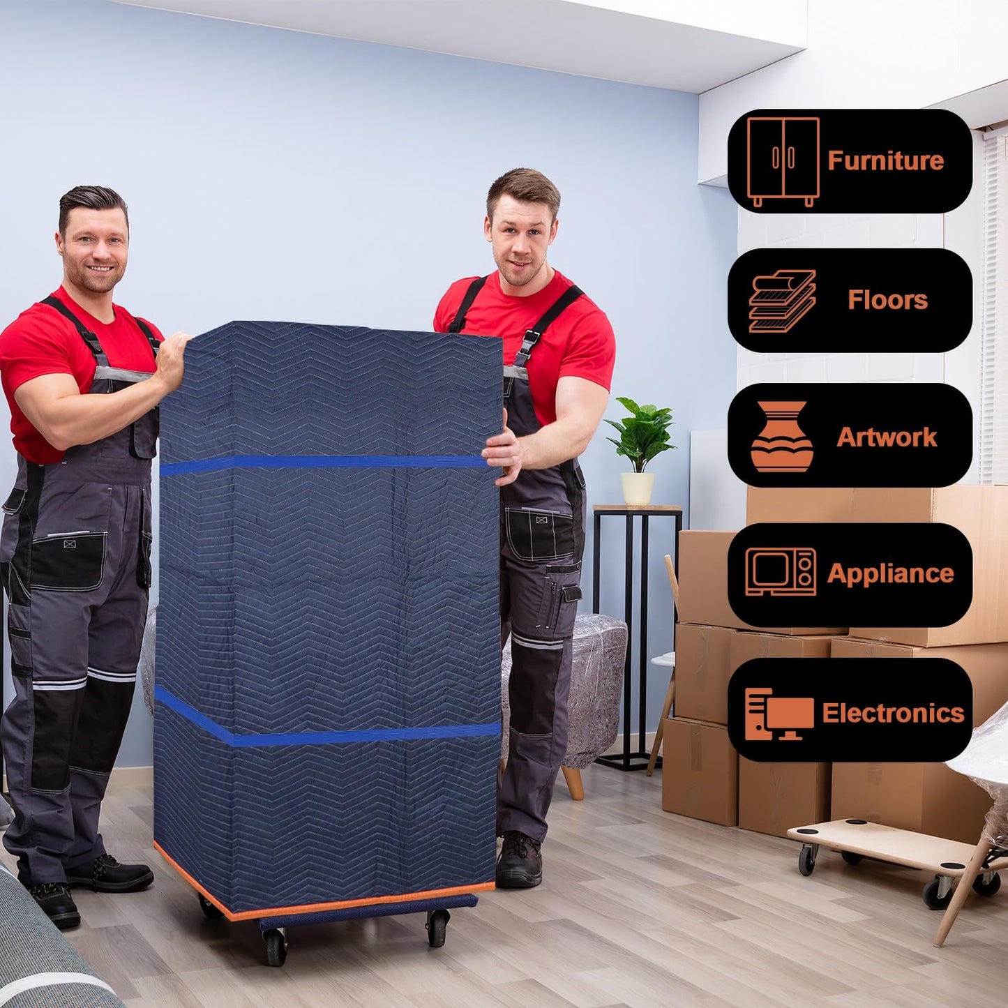 YMTLJHDSY 6 Moving Blankets 72x40in with 3 Elastic Rubber Band (196in Extendable to 400in) – Durable Quilted Moving Blanket-Heavy Duty Shipping Blankets (Total Weight 13.2 lbs,Black/Blue)