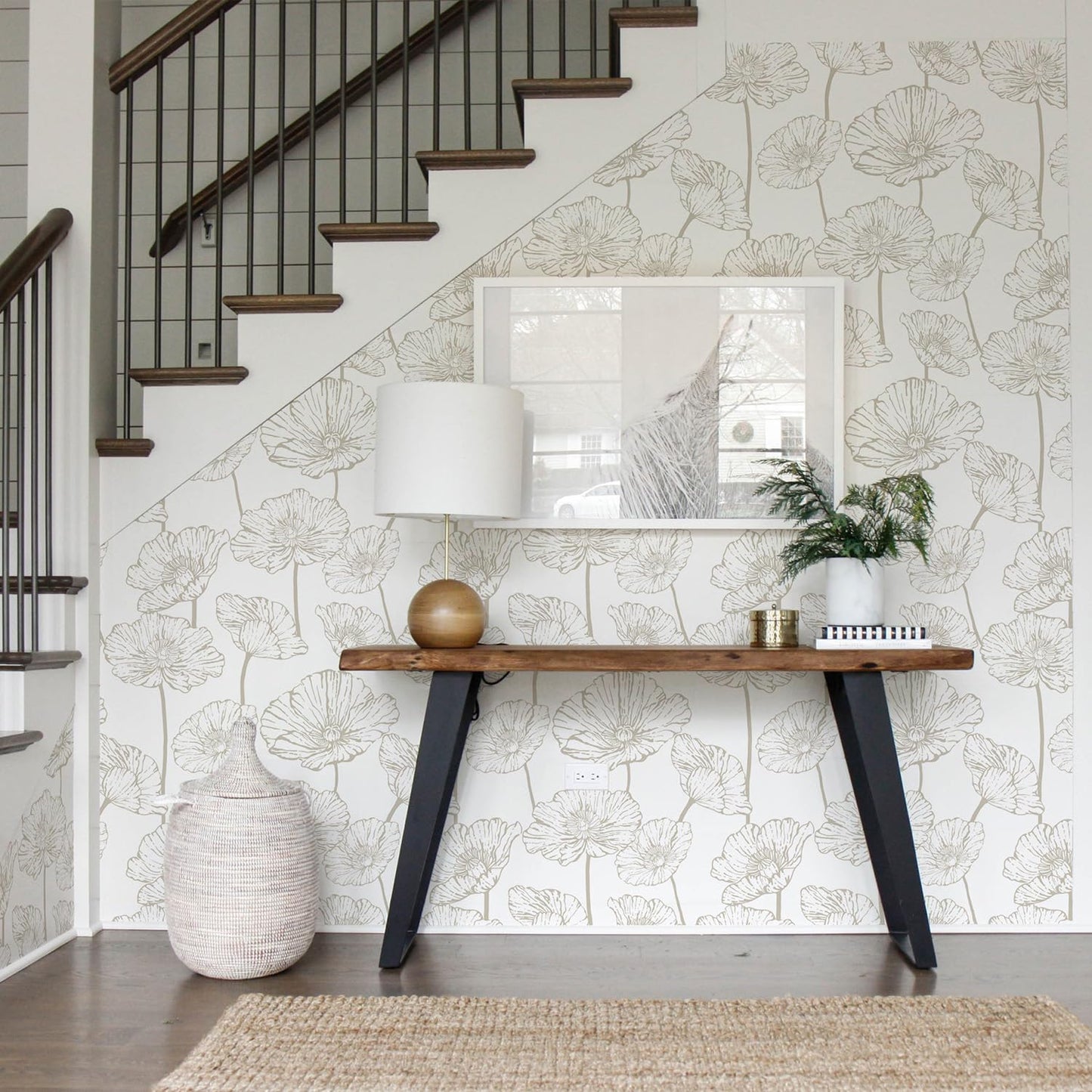 Orainege Peel and Stick Wallpaper Beige and White Floral Wallpaper 17.3inx118.1in Self Adhesive Contact Paper Removable Decorative Wall Paper for Bedroom Bathroom Cabinets Decor Vinyl