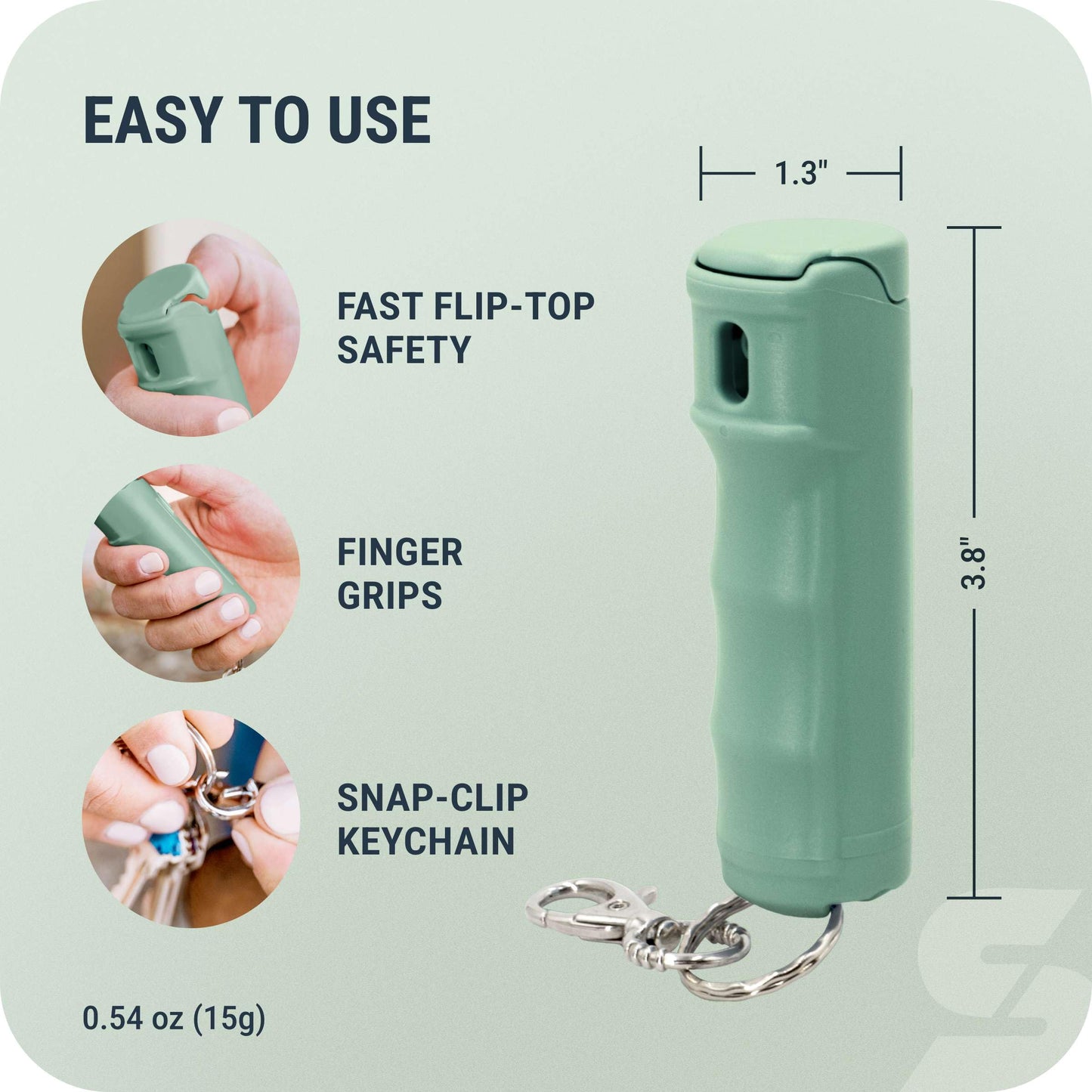 Sabre Pepper Spray with Fast Flip Top Safety & Snap‑Clip Keychain for Self Defense - Maximum Police Strength OC with UV Marking Dye, Finger Grip, 10‑Sec. Spray, 14-ft Range, Made in USA, 0.54 fl oz