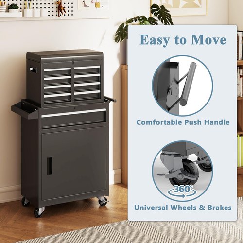 HOWSVN Tool Chest, 5 Drawers Rolling Tool Cabinet, Removable Cabinet Storage Tool Box with Universal Lockable Wheels, Lock Bar, Metal Tool Storage Cart, Tool Box for Garage, Workshop